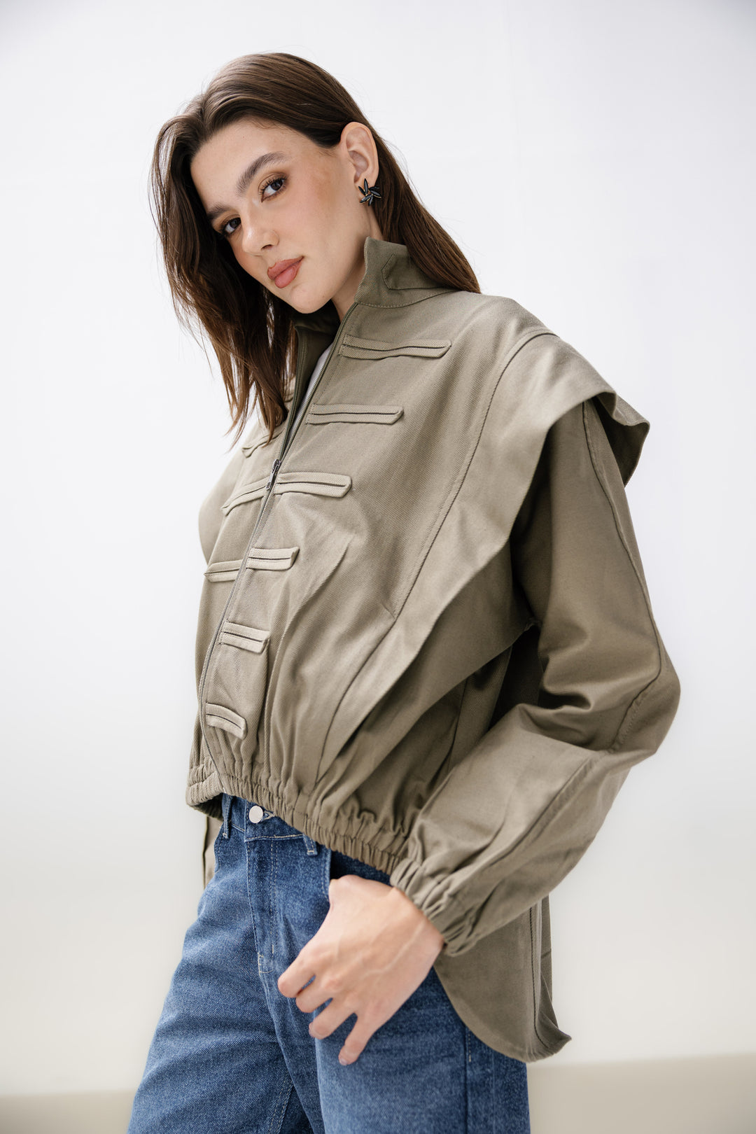 Denim Zipper Jacket - Olive