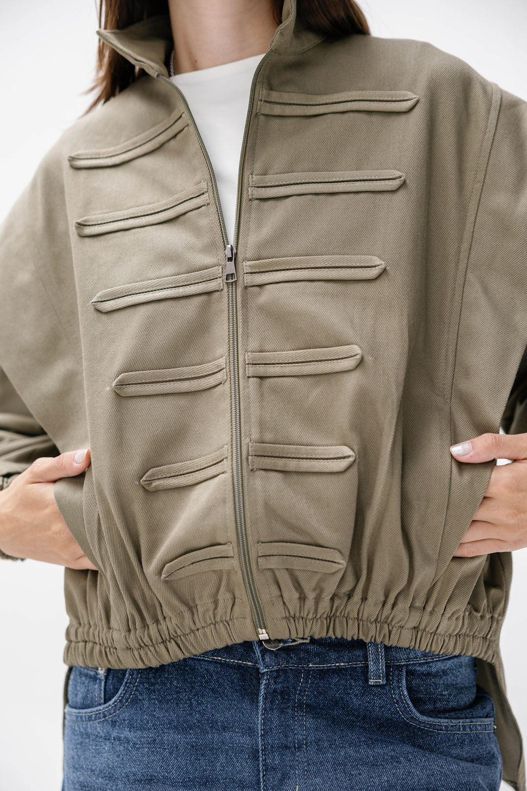 Denim Zipper Jacket - Olive