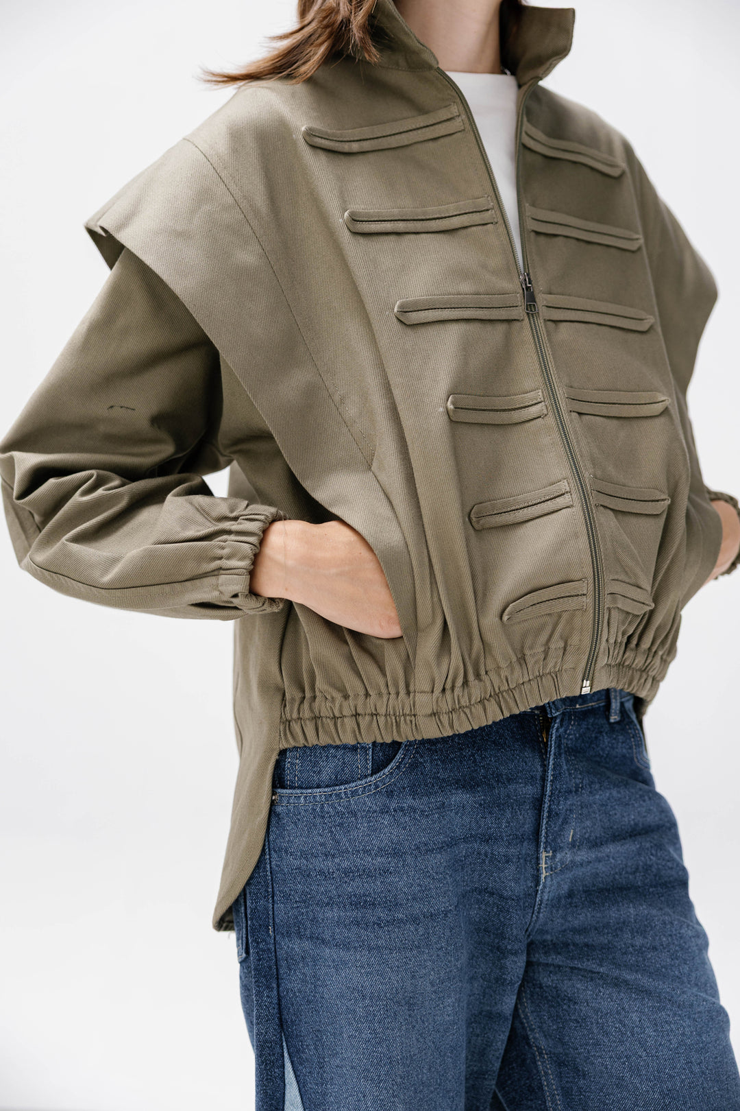 Denim Zipper Jacket - Olive