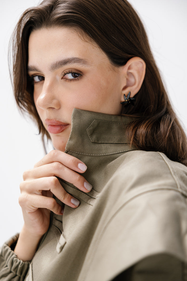 Denim Zipper Jacket - Olive