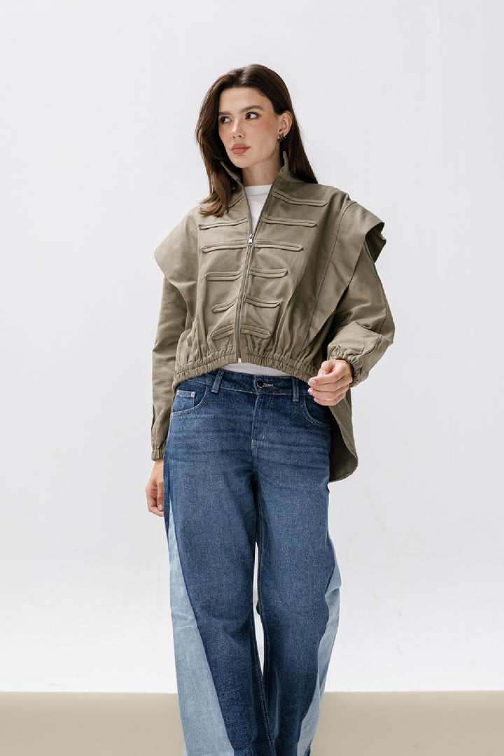 Denim Zipper Jacket - Olive