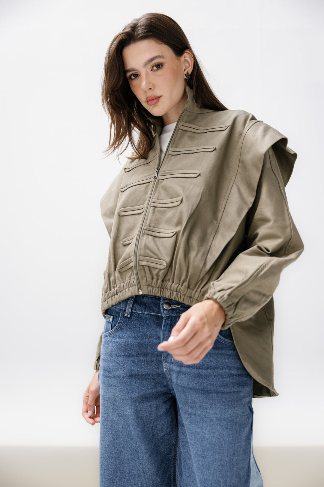 Denim Zipper Jacket - Olive