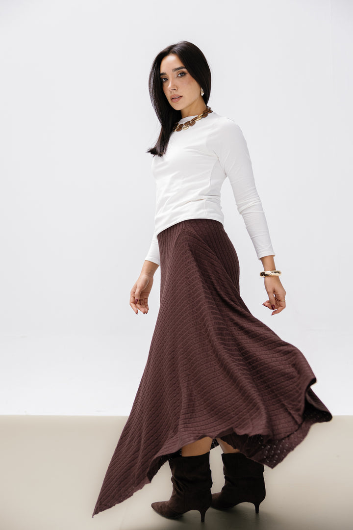 Asymmetric Knitted Skirt - Brown