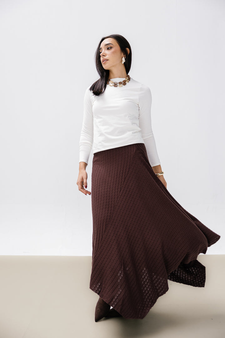 Asymmetric Knitted Skirt - Brown