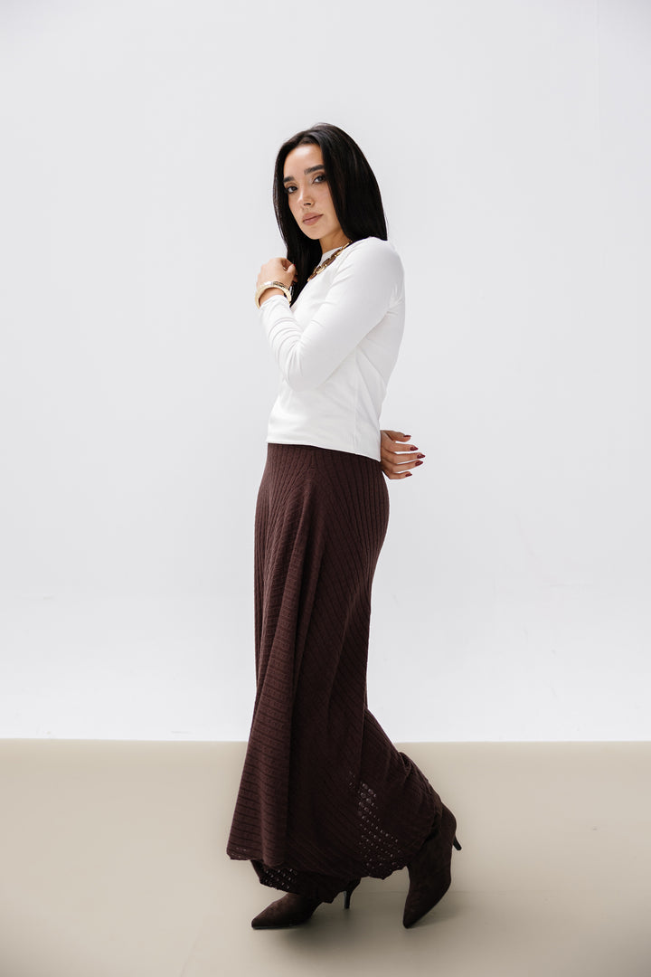 Asymmetric Knitted Skirt - Brown