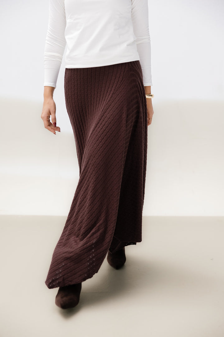 Asymmetric Knitted Skirt - Brown
