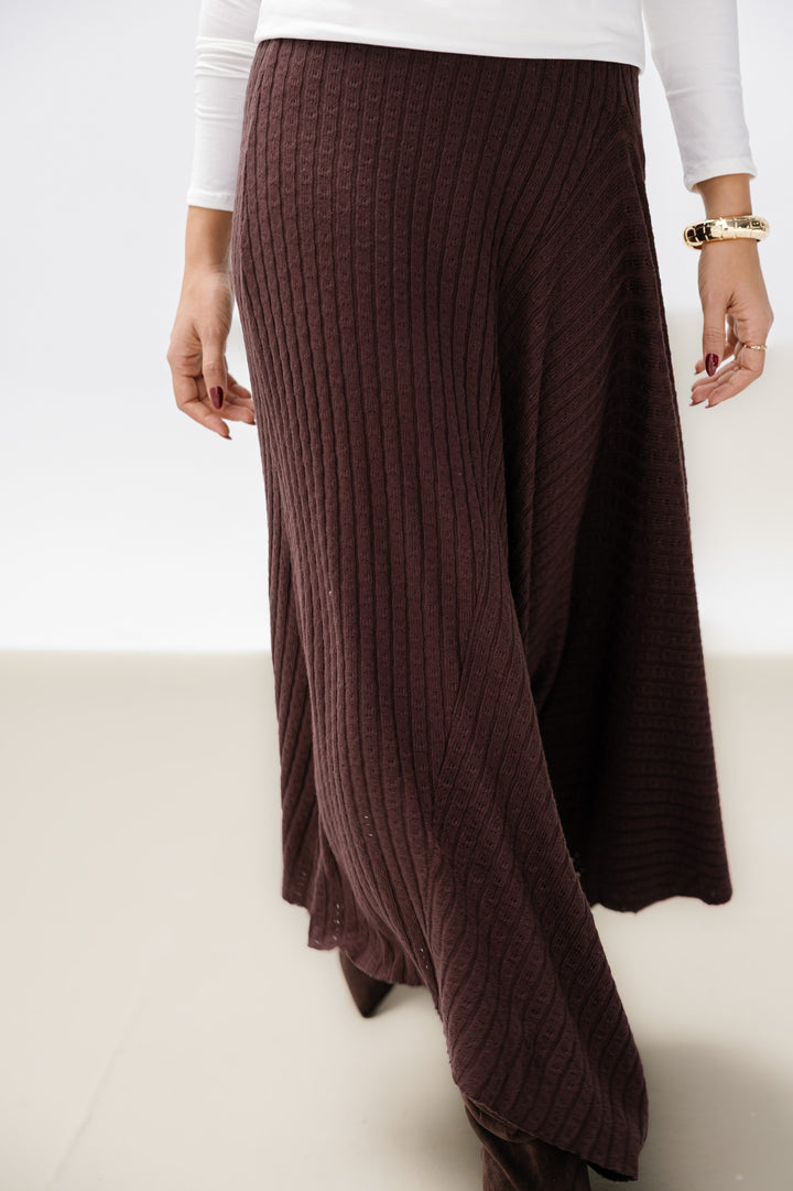 Asymmetric Knitted Skirt - Brown