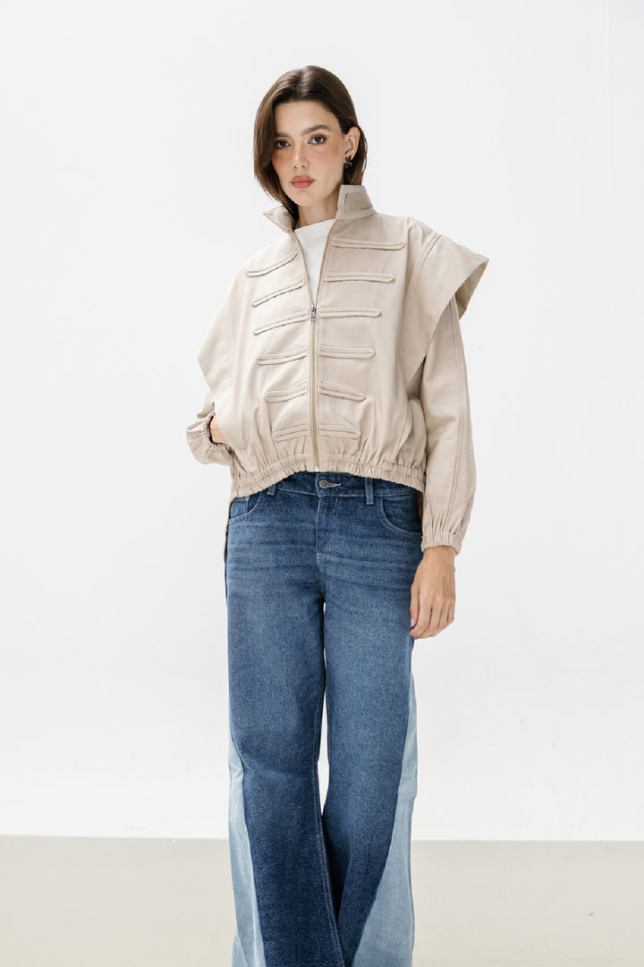 Denim Zipper Jacket - Beige