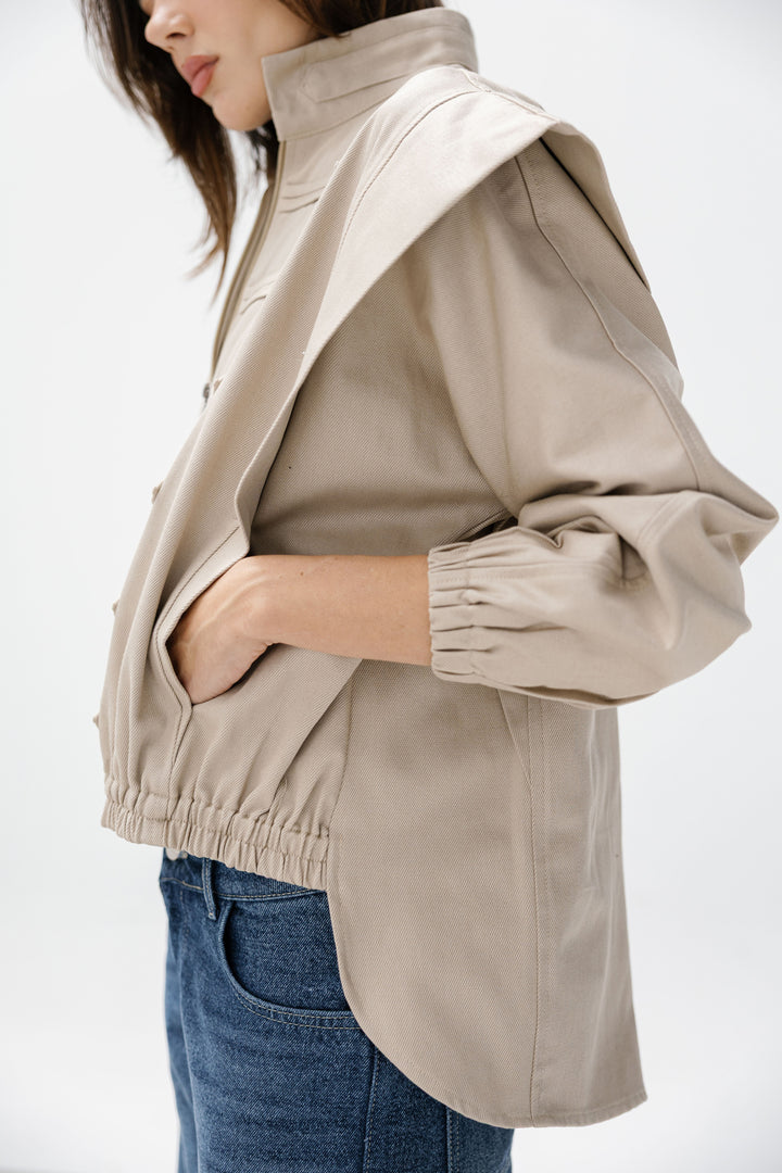 Denim Zipper Jacket - Beige