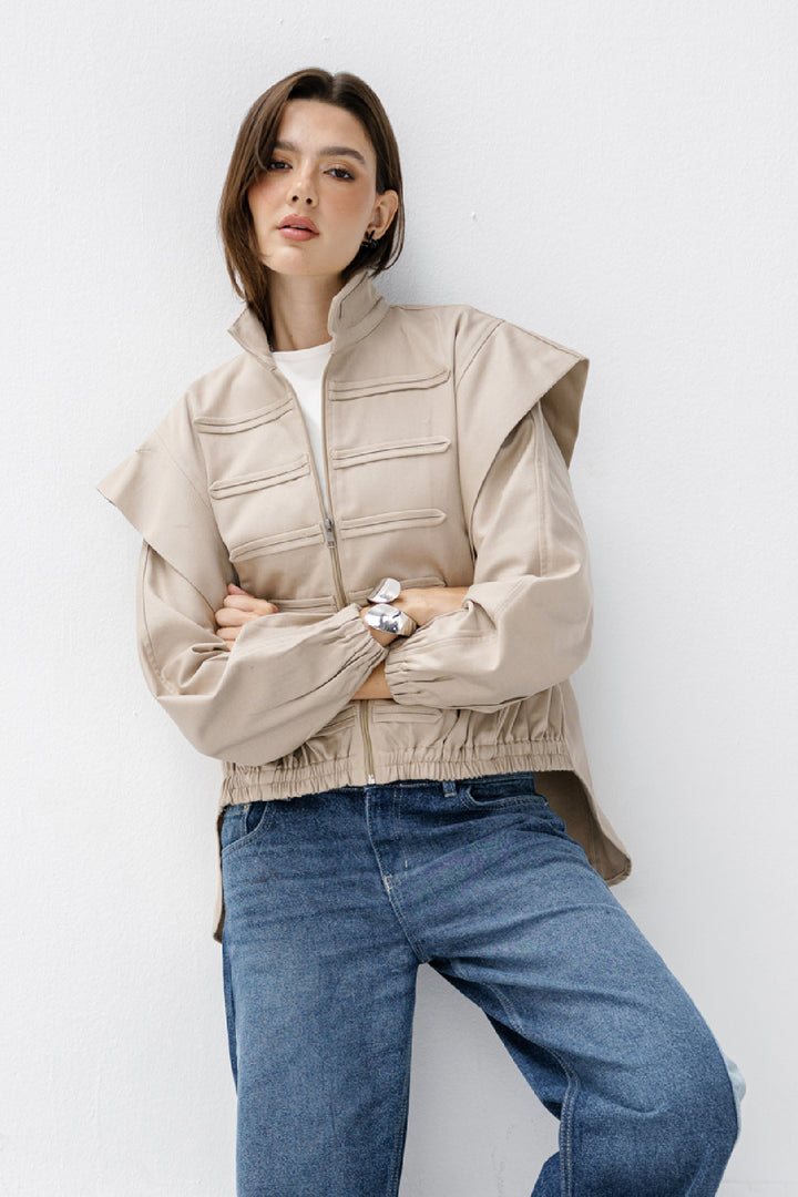 Denim Zipper Jacket - Beige