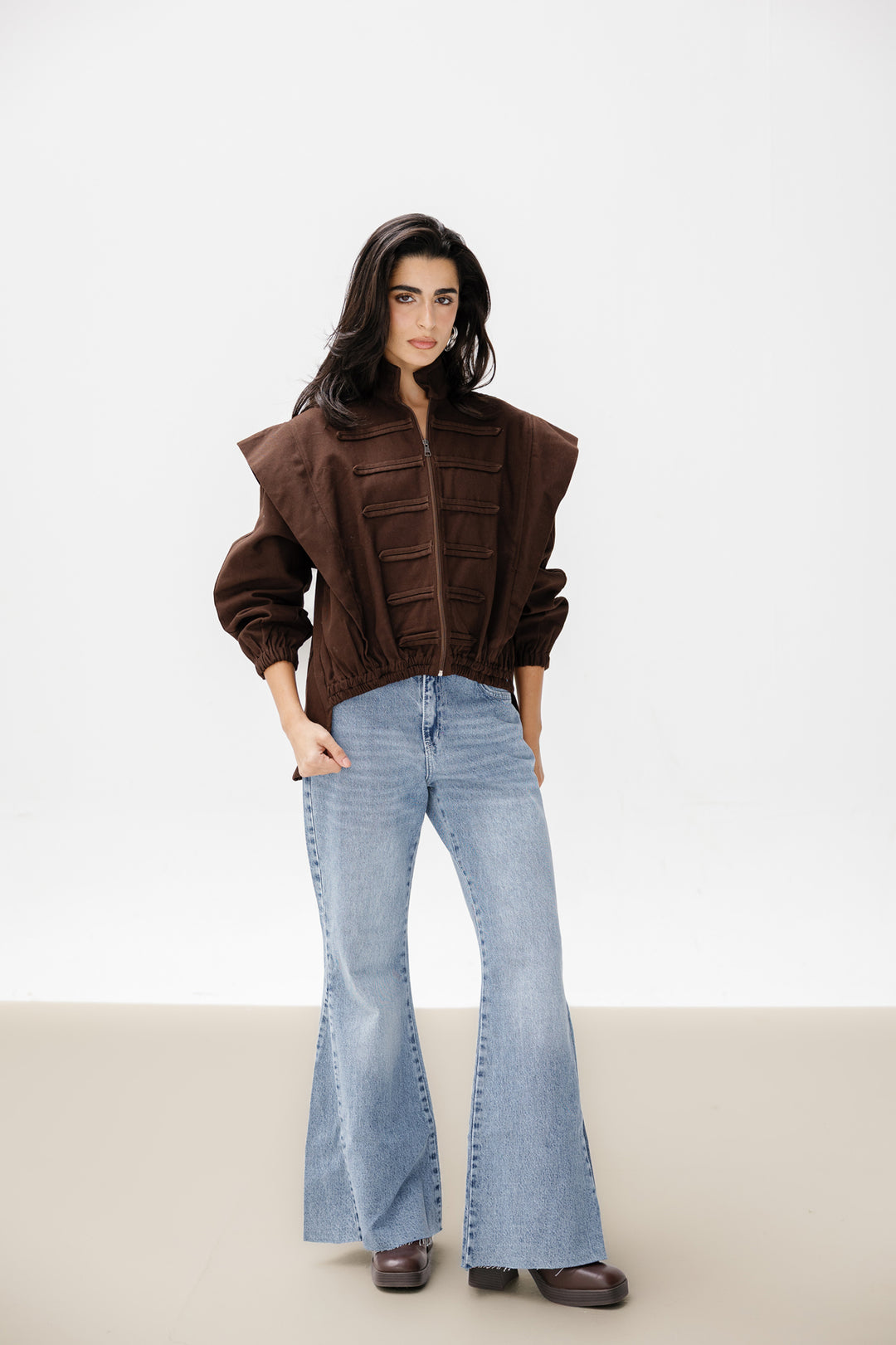 Denim Zipper Jacket - Brown