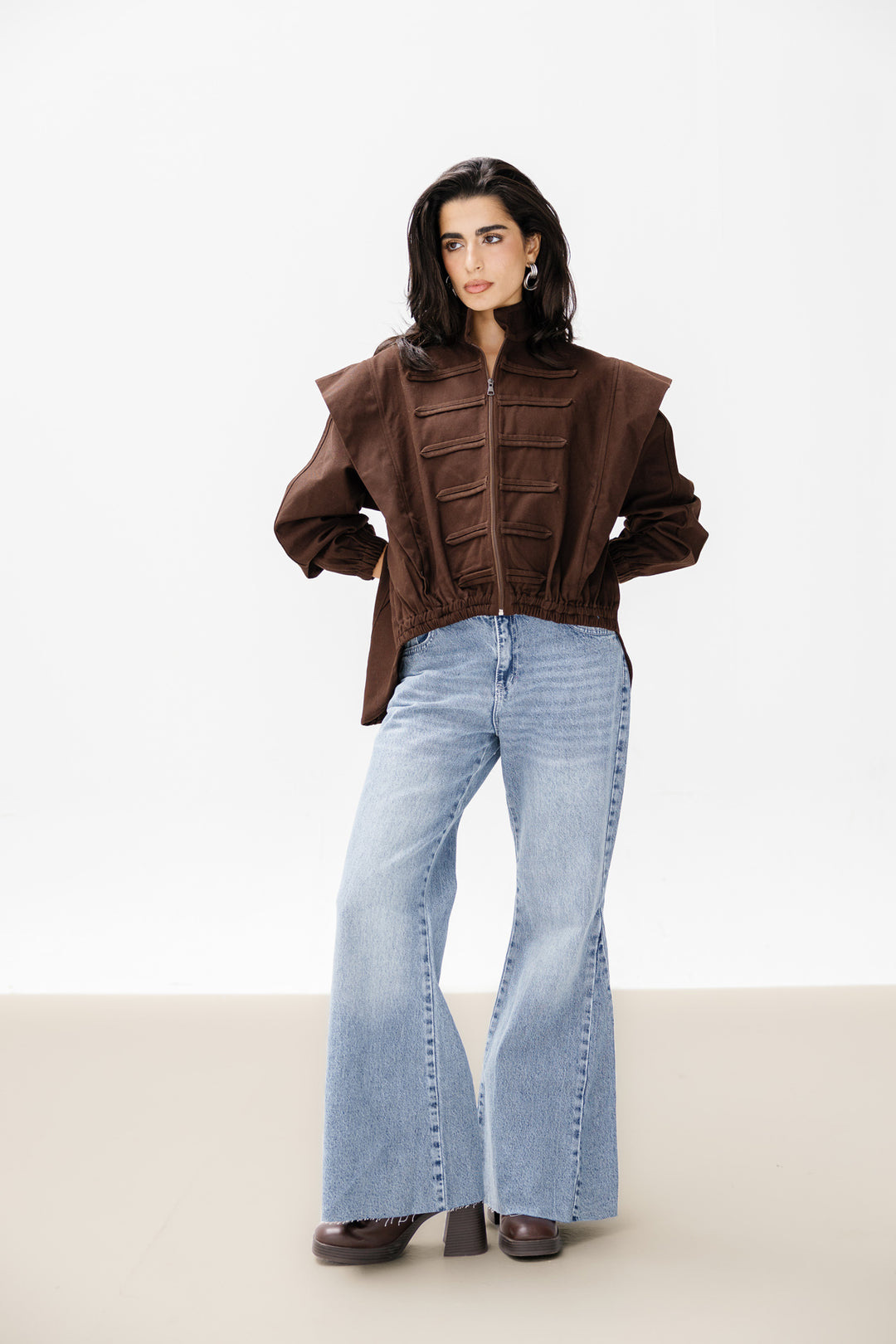 Denim Zipper Jacket - Brown
