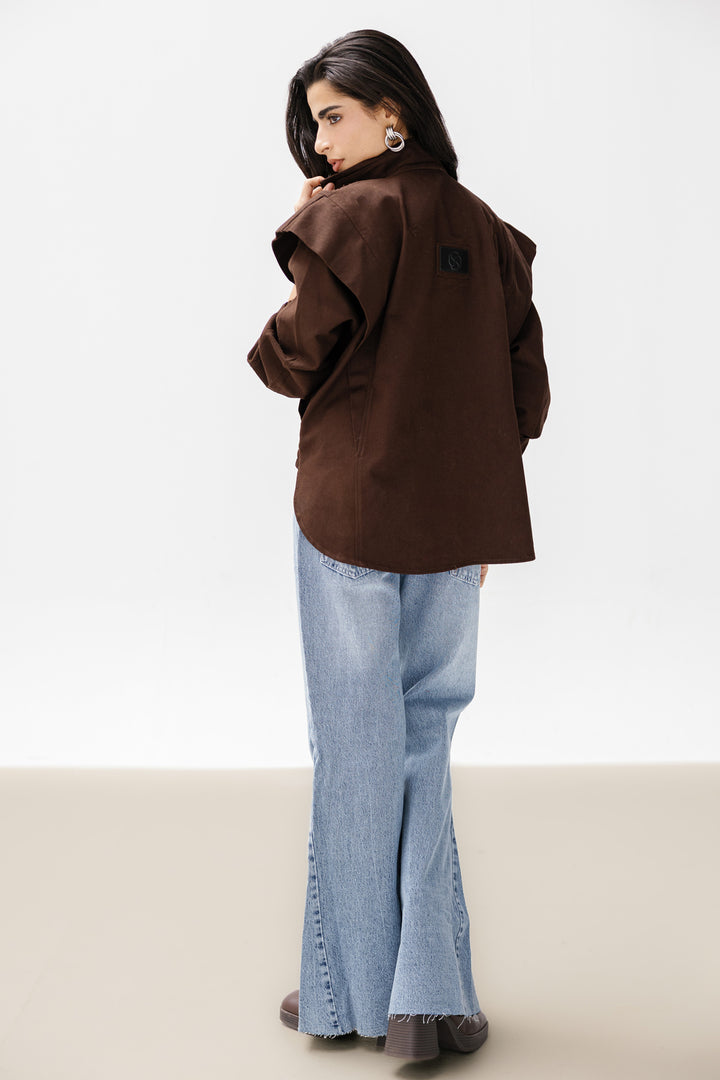Denim Zipper Jacket - Brown