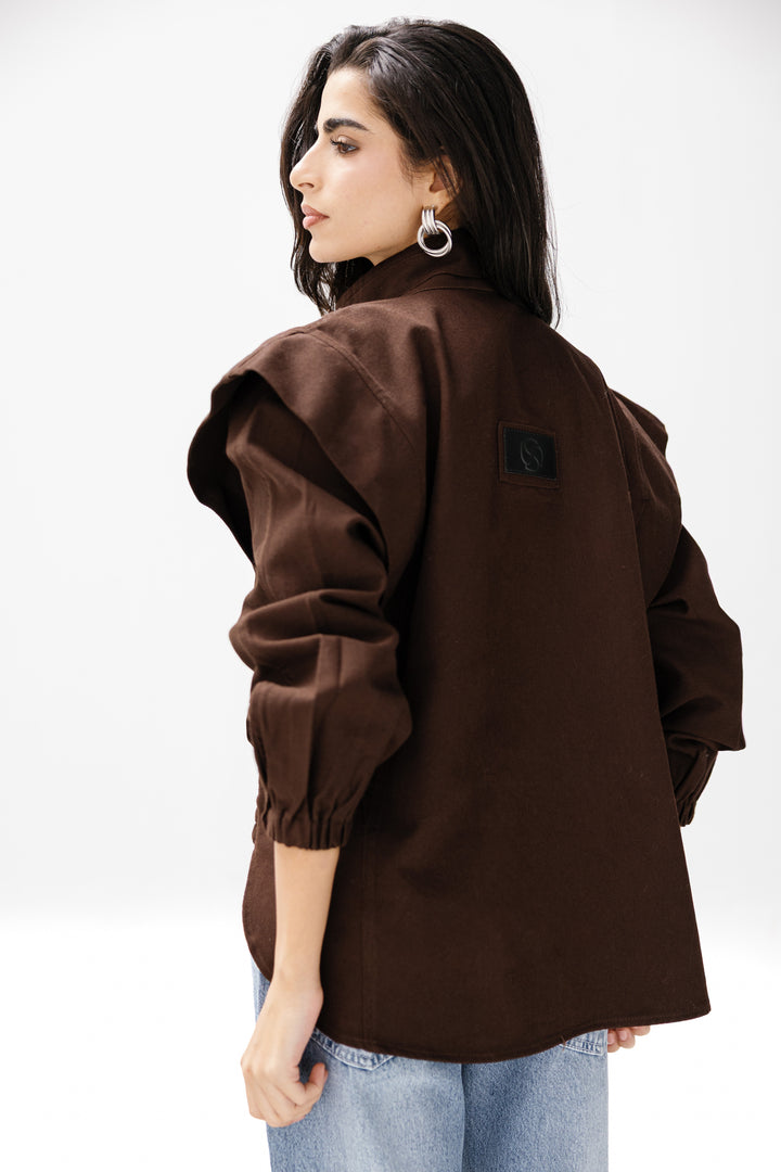 Denim Zipper Jacket - Brown