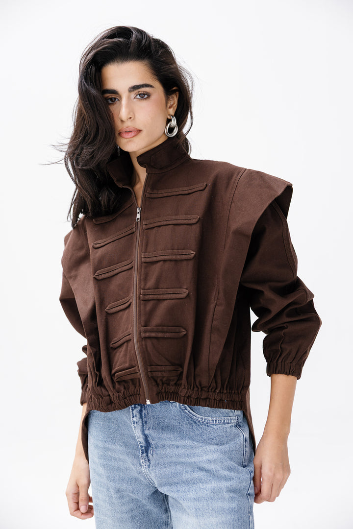 Denim Zipper Jacket - Brown