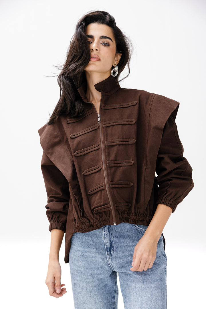 Denim Zipper Jacket - Brown