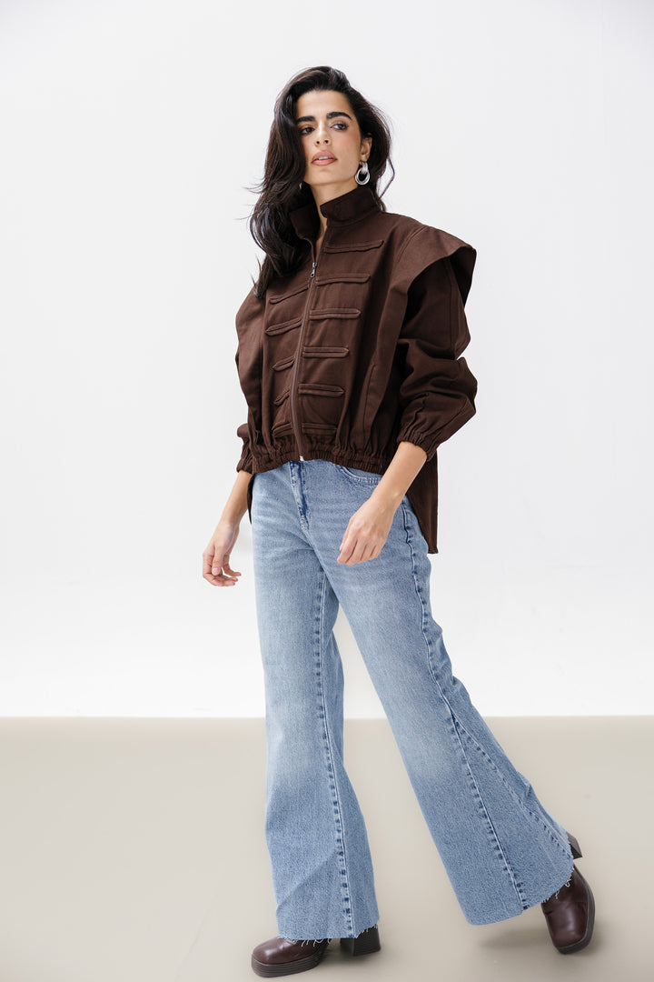 Denim Zipper Jacket - Brown