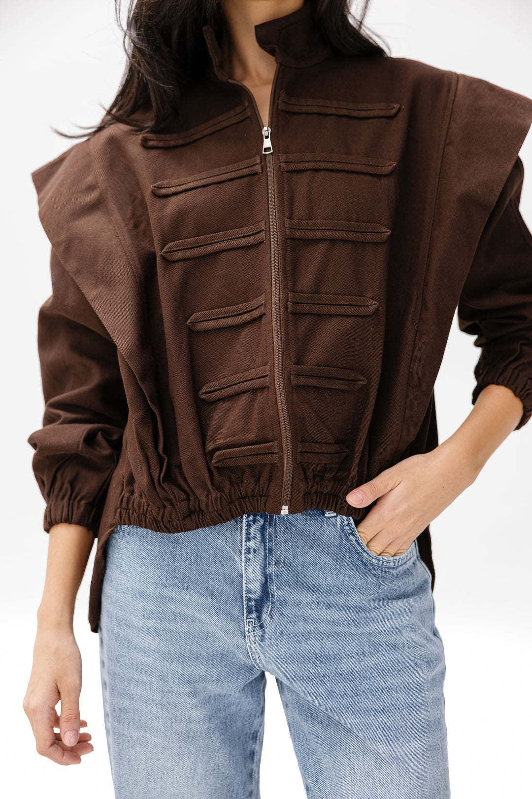 Denim Zipper Jacket - Brown