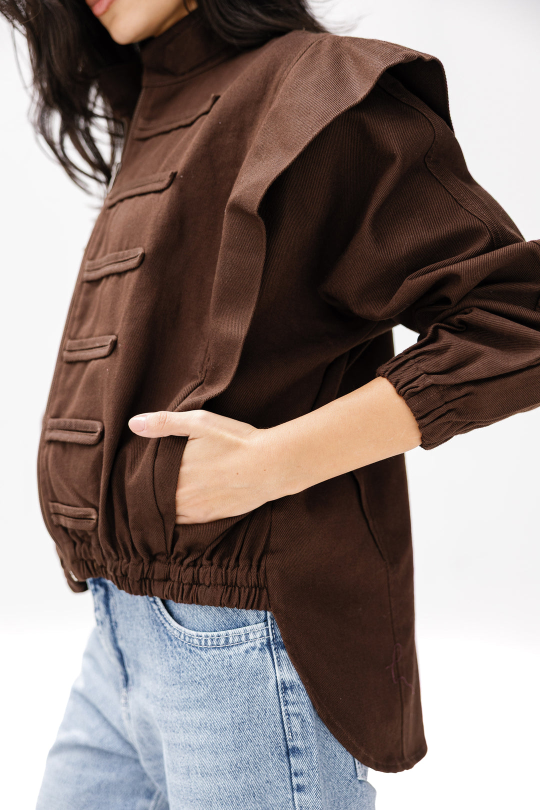 Denim Zipper Jacket - Brown
