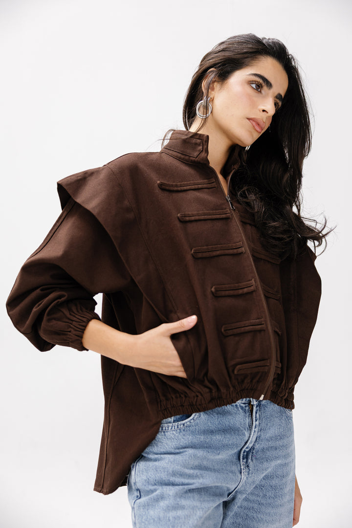 Denim Zipper Jacket - Brown