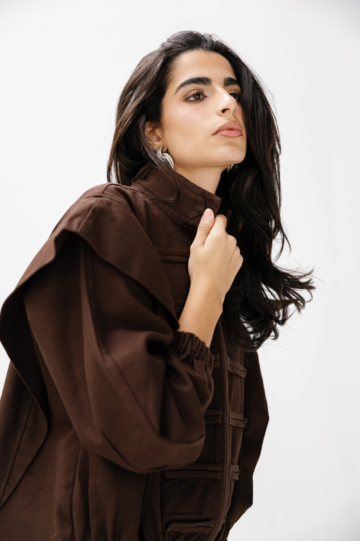 Denim Zipper Jacket - Brown