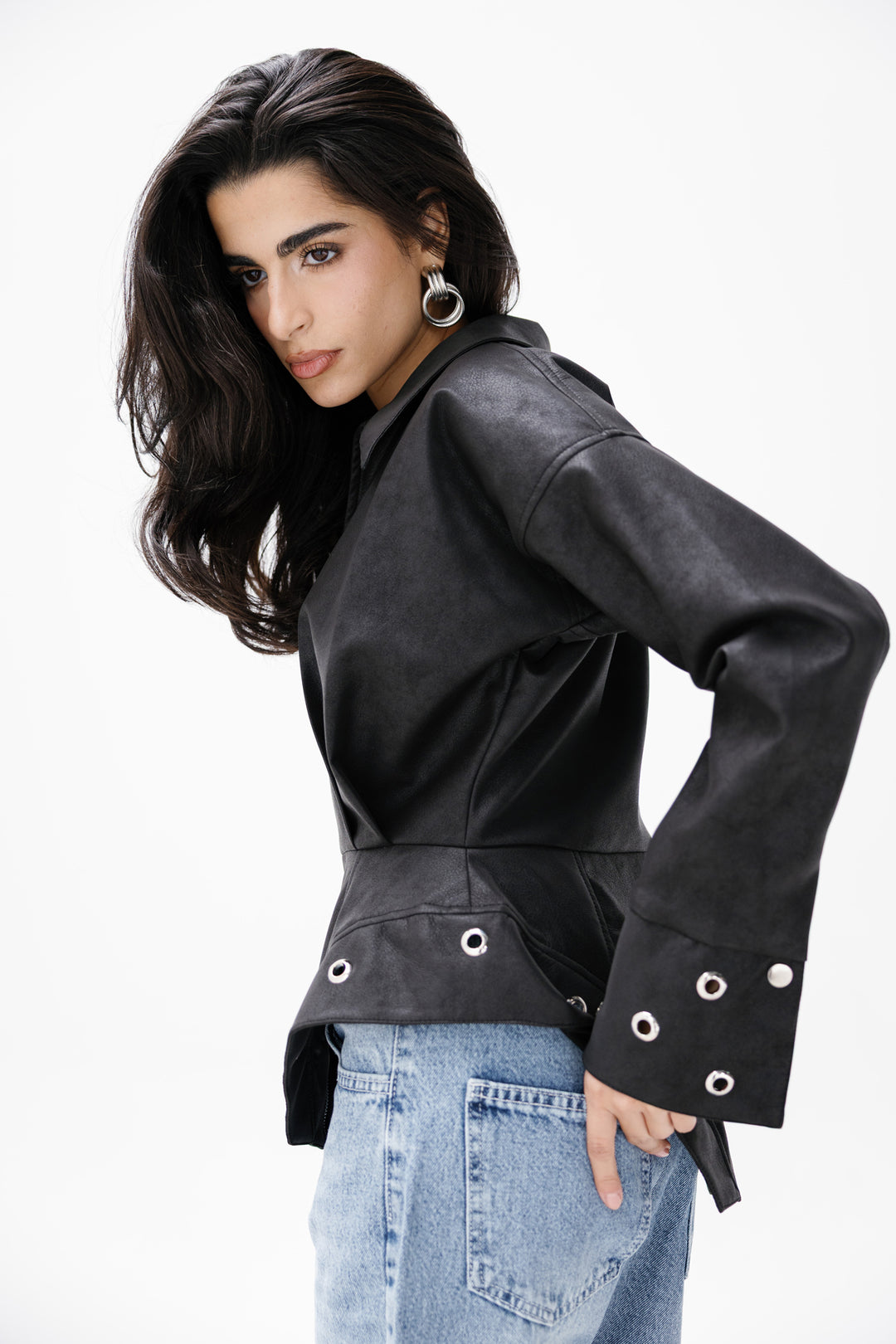 Peplum Leather Jacket - Black