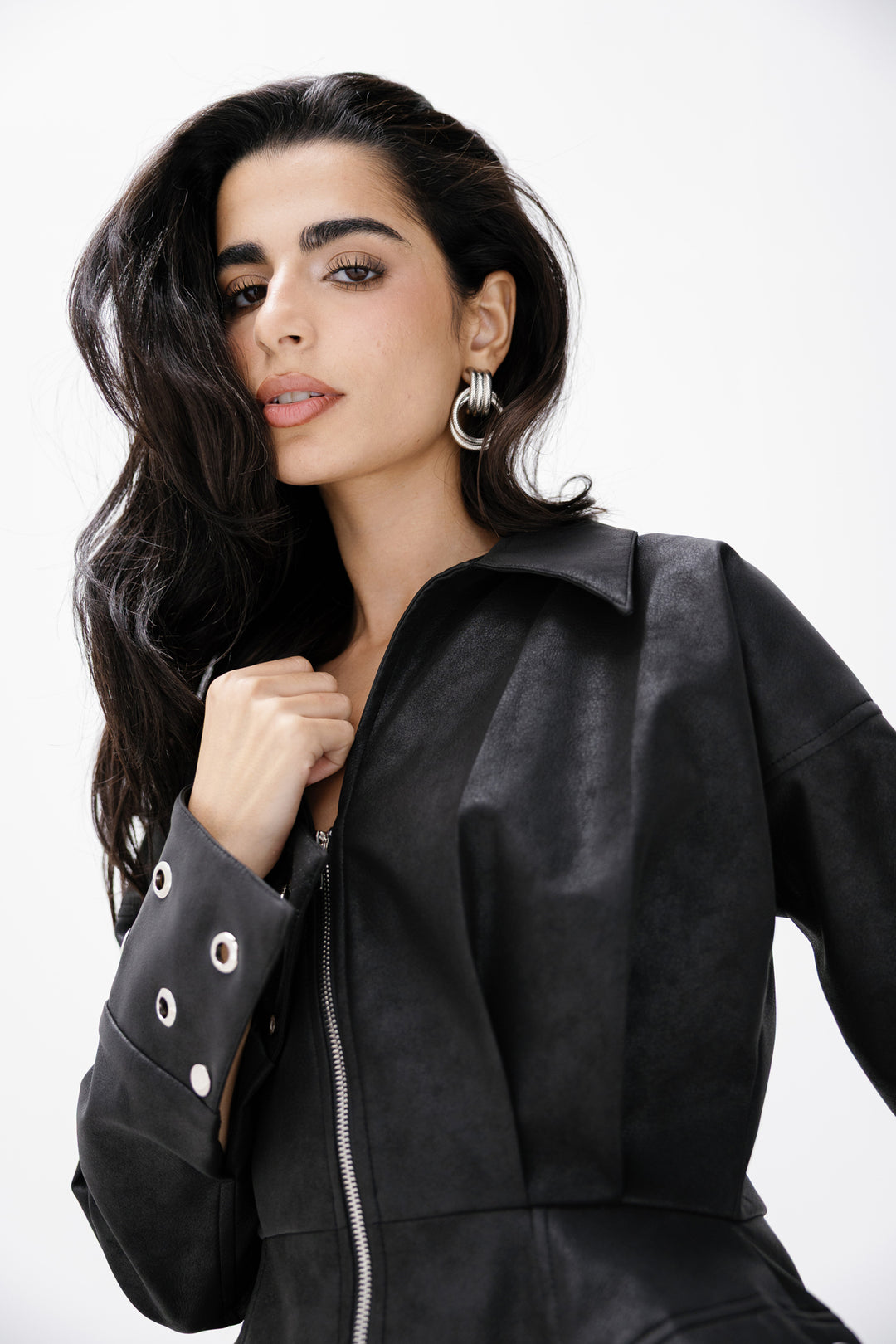 Peplum Leather Jacket - Black