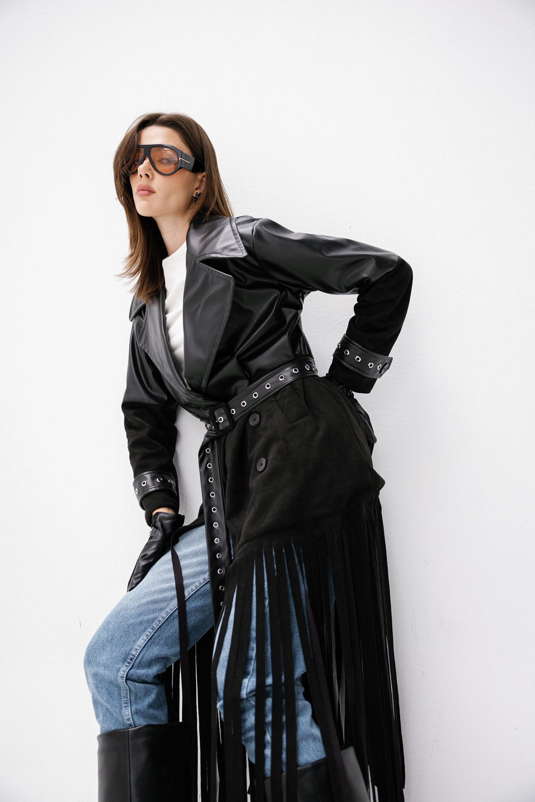 Fringe Split Coat - Black