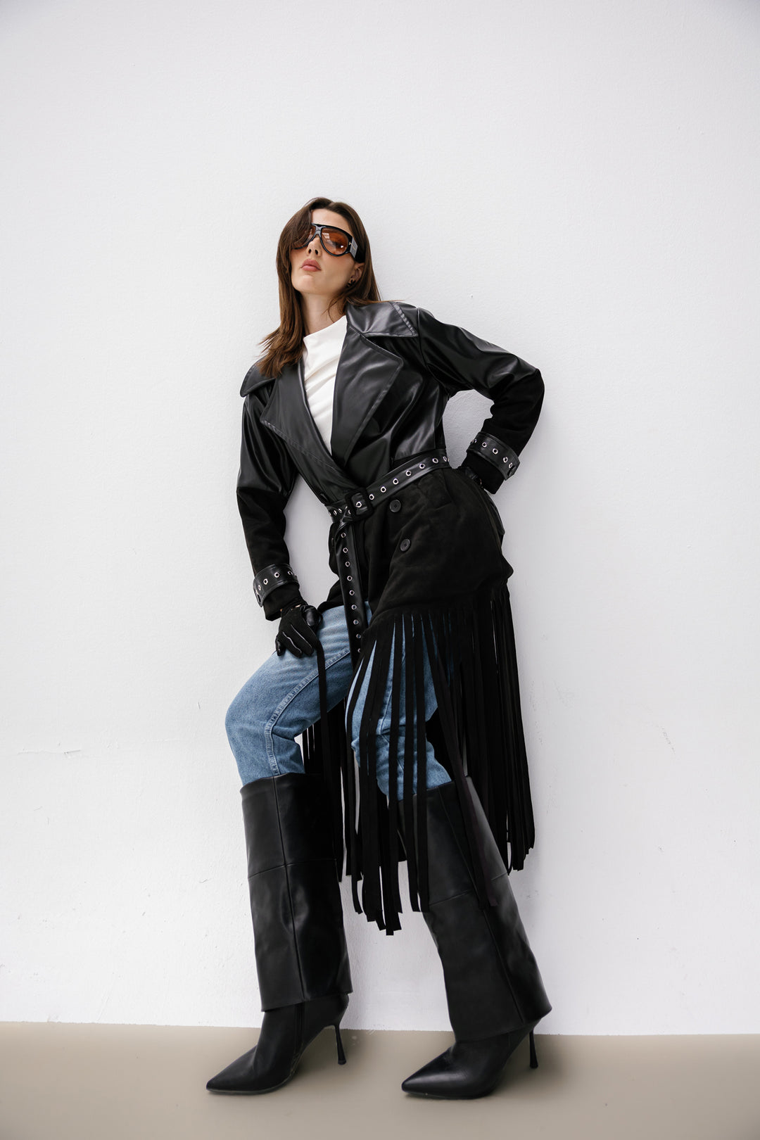 Fringe Split Coat - Black