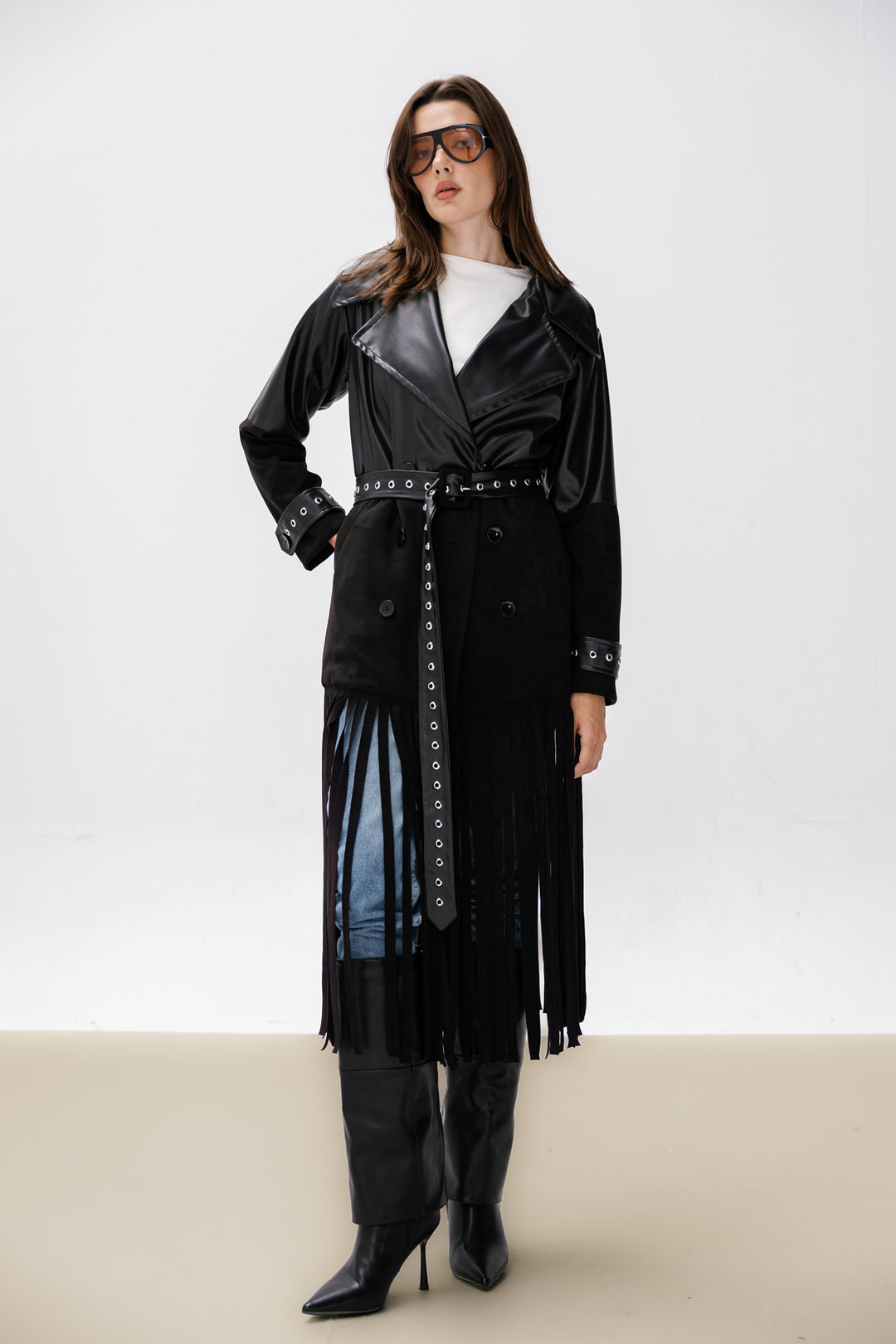 Fringe Split Coat - Black