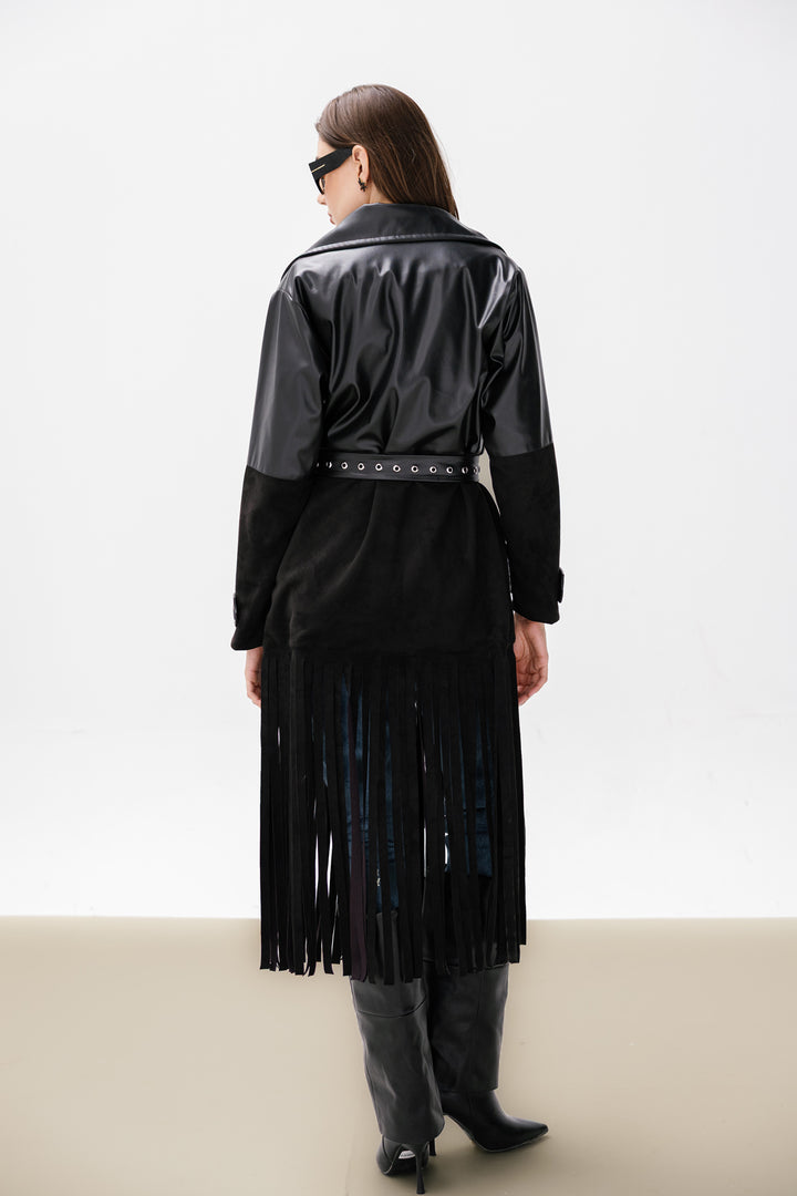 Fringe Split Coat - Black