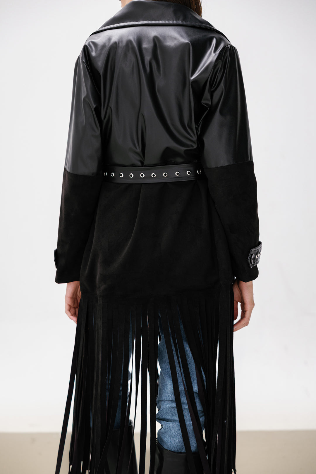 Fringe Split Coat - Black