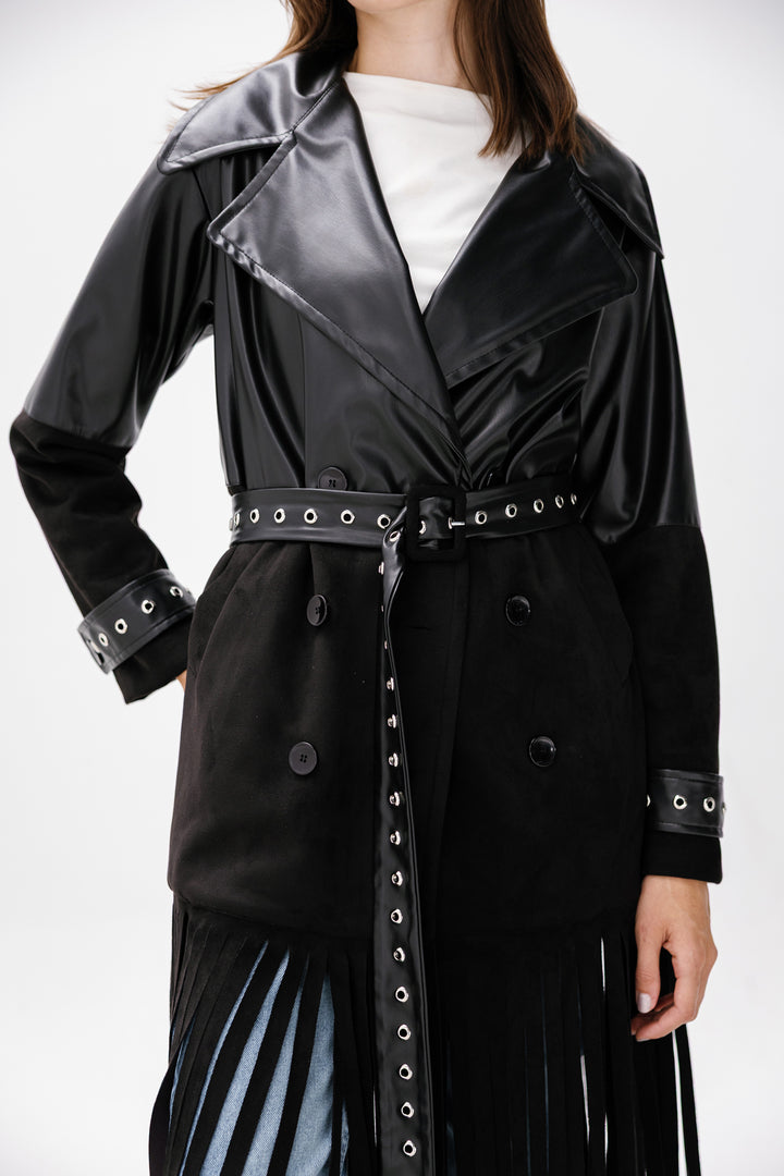 Fringe Split Coat - Black