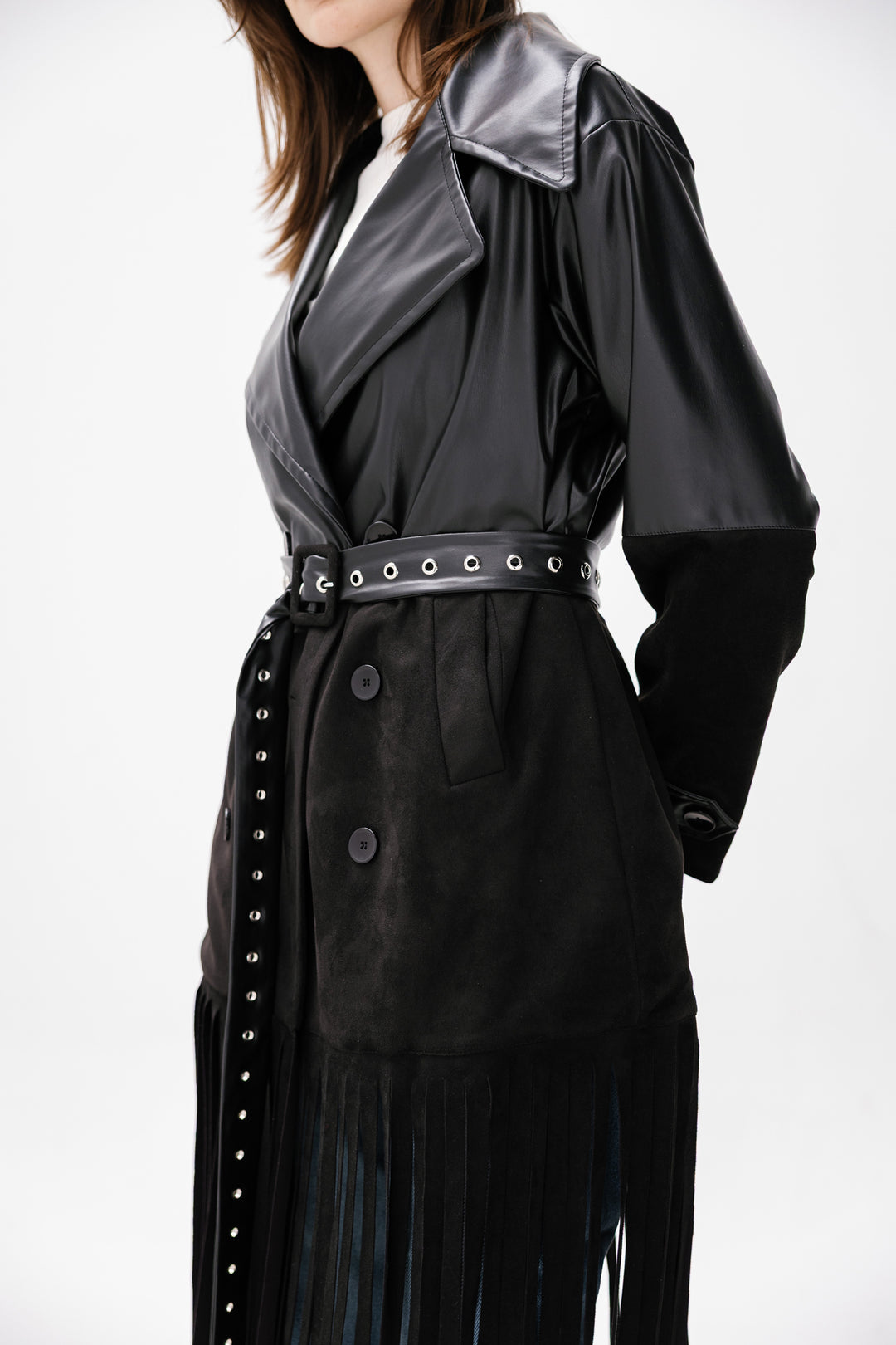Fringe Split Coat - Black
