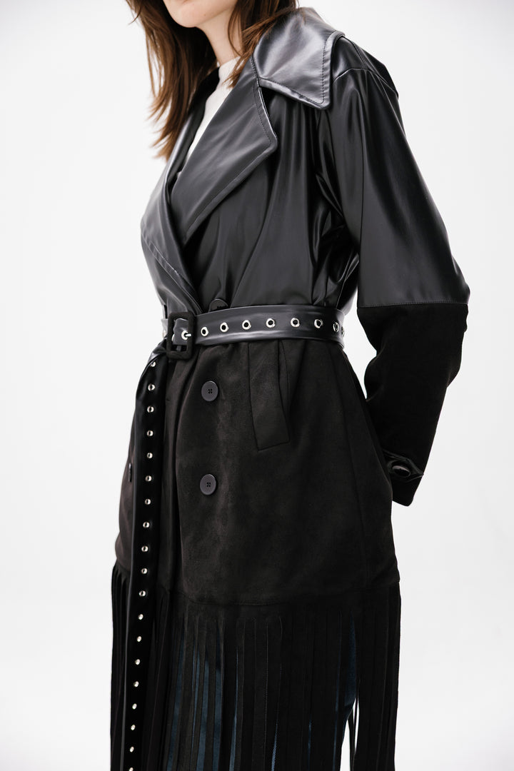Fringe Split Coat - Black