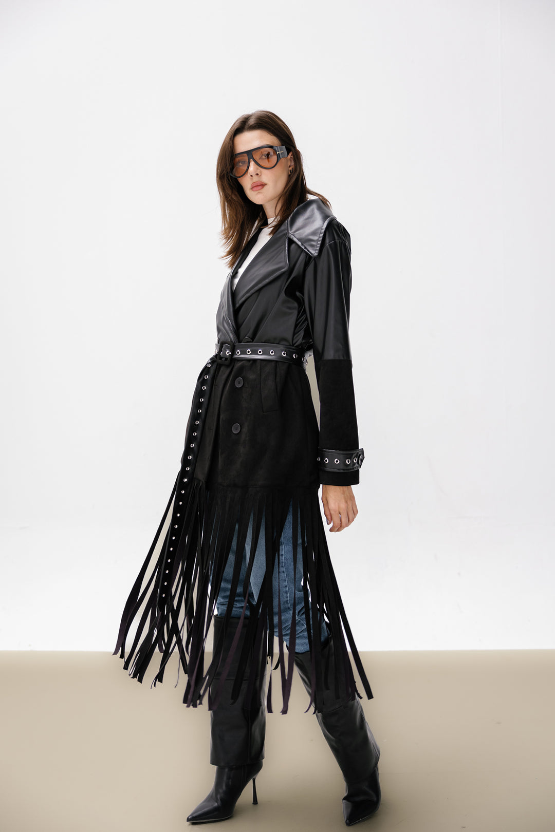 Fringe Split Coat - Black
