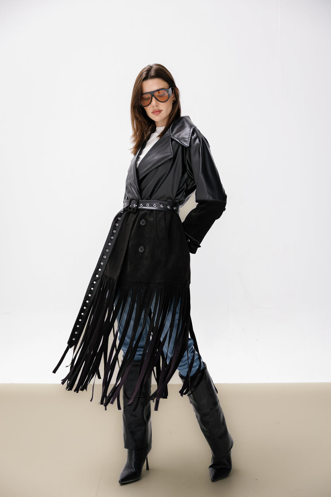 Fringe Split Coat - Black