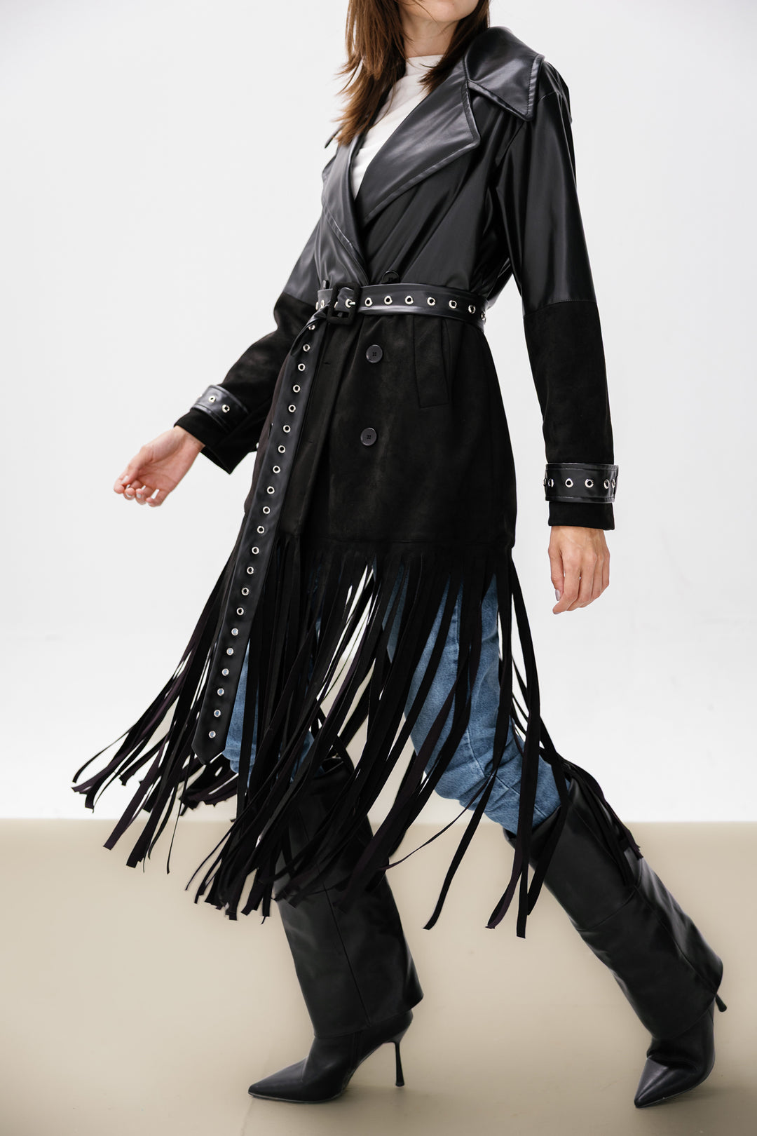 Fringe Split Coat - Black