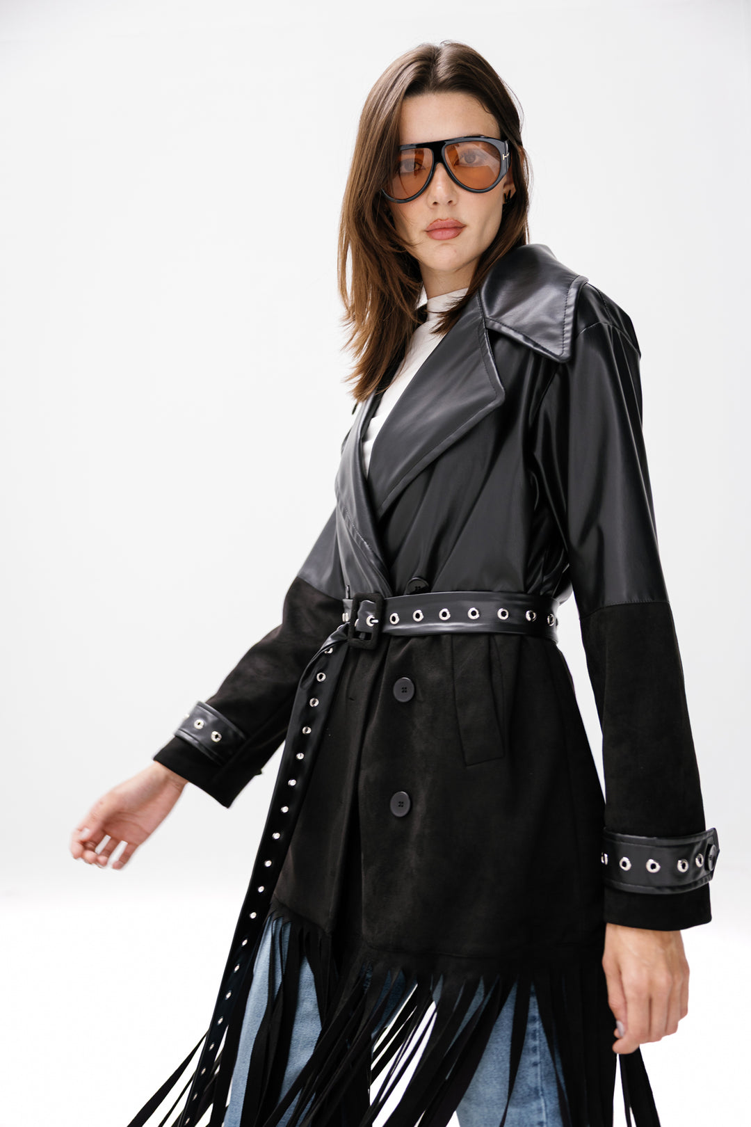Fringe Split Coat - Black