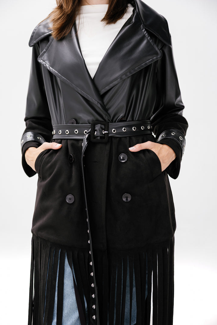 Fringe Split Coat - Black