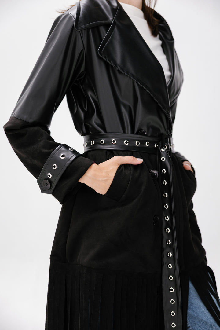 Fringe Split Coat - Black