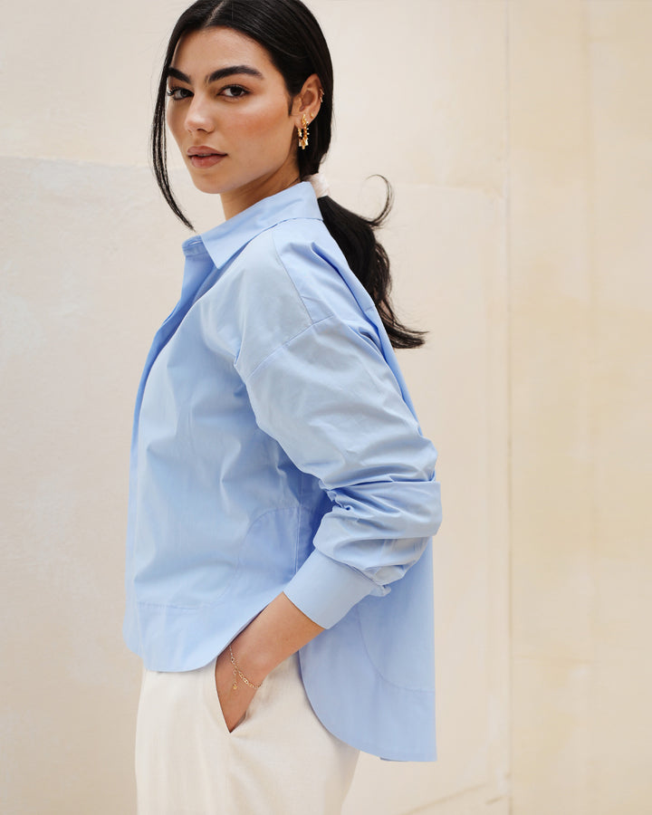 Cropped Poplin Shirt - Baby Blue