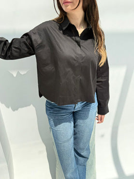 Cropped Poplin Shirt - Black