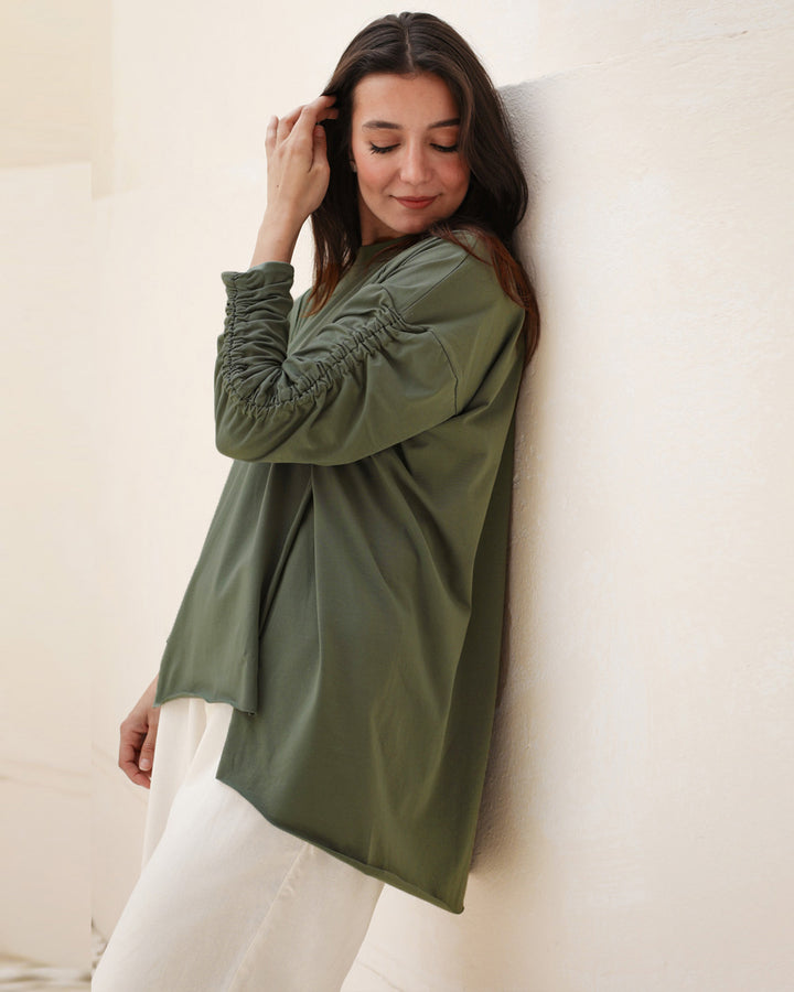 Basic Cotton T-shirt with cruched sleeves