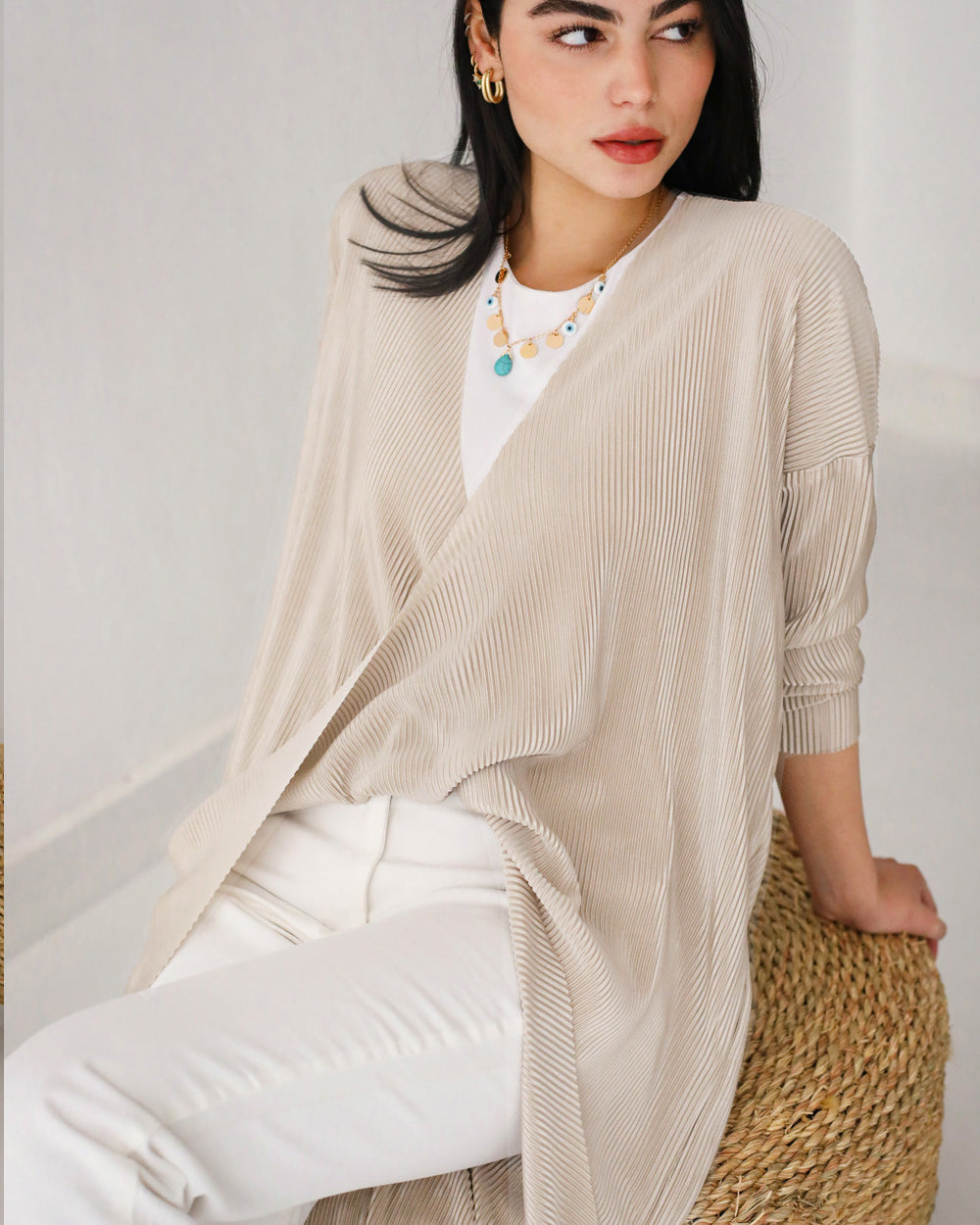 Beige Pleated Twisted Top