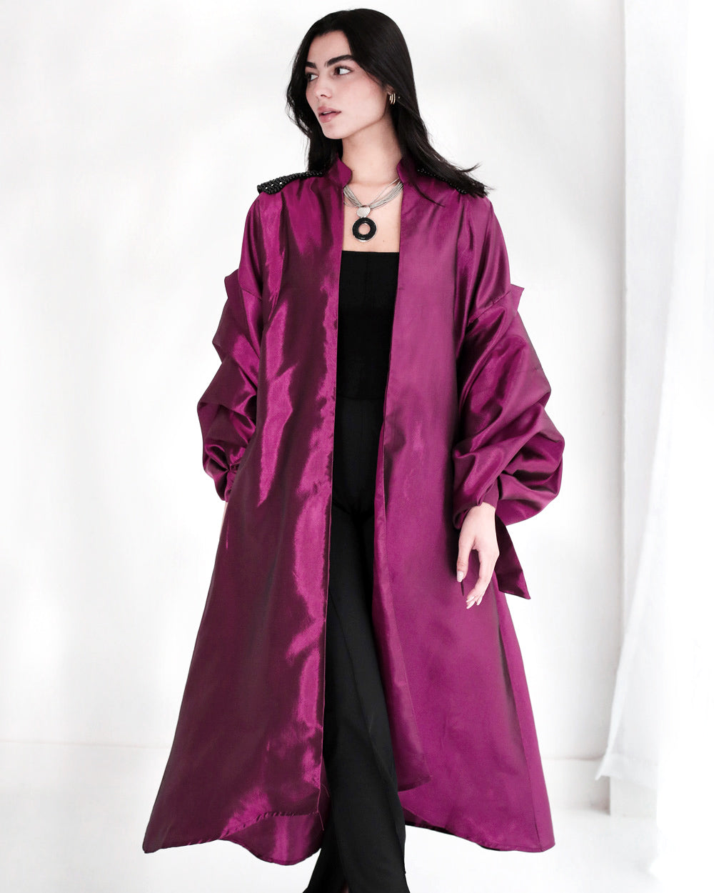 Dark fuchsia Taffeta abaya