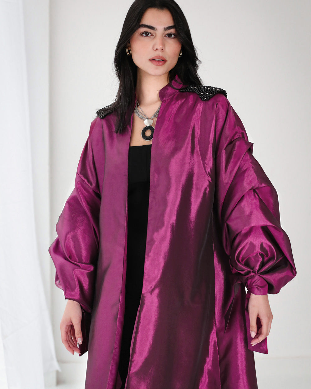 Dark fuchsia Taffeta abaya