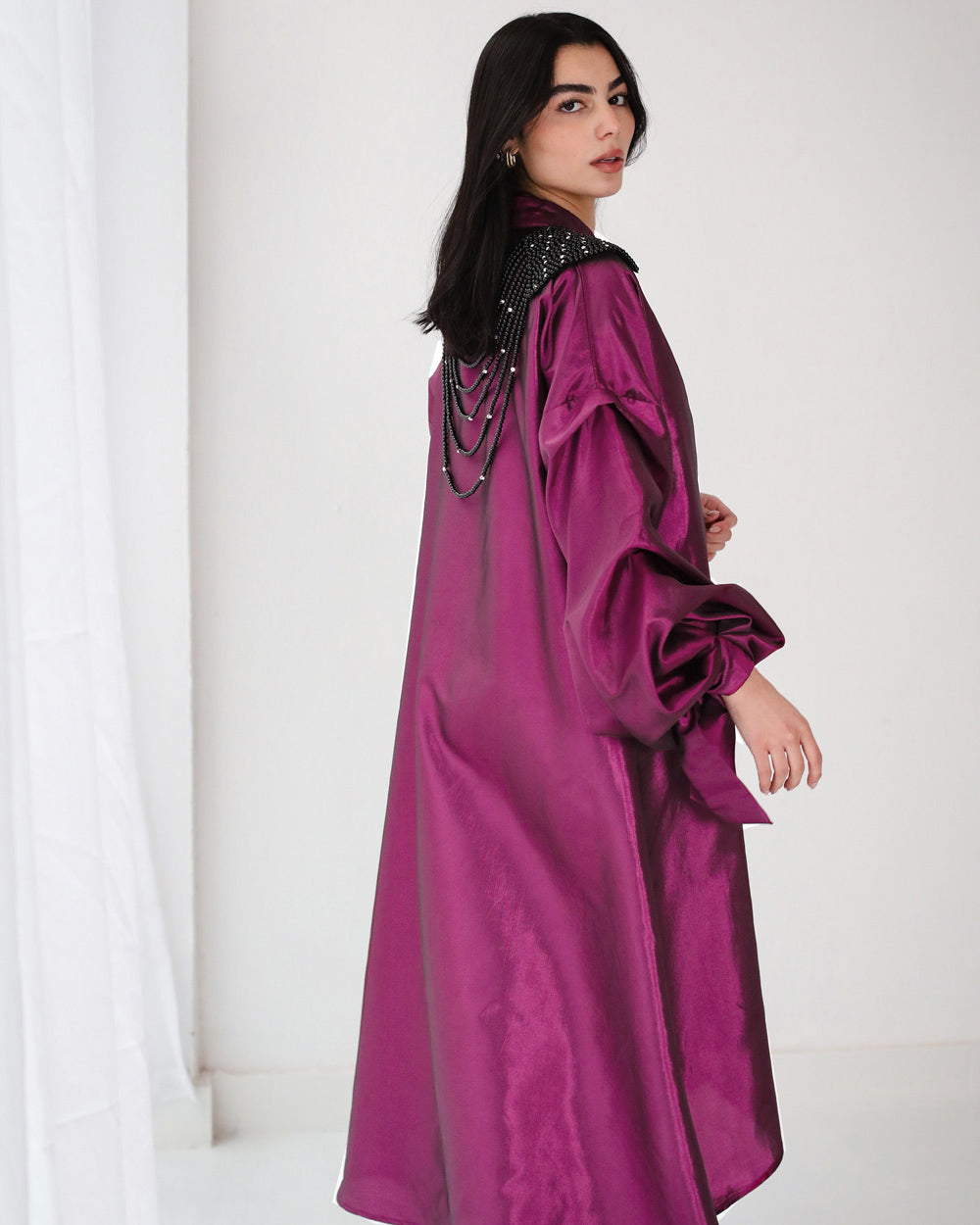 Dark fuchsia Taffeta abaya