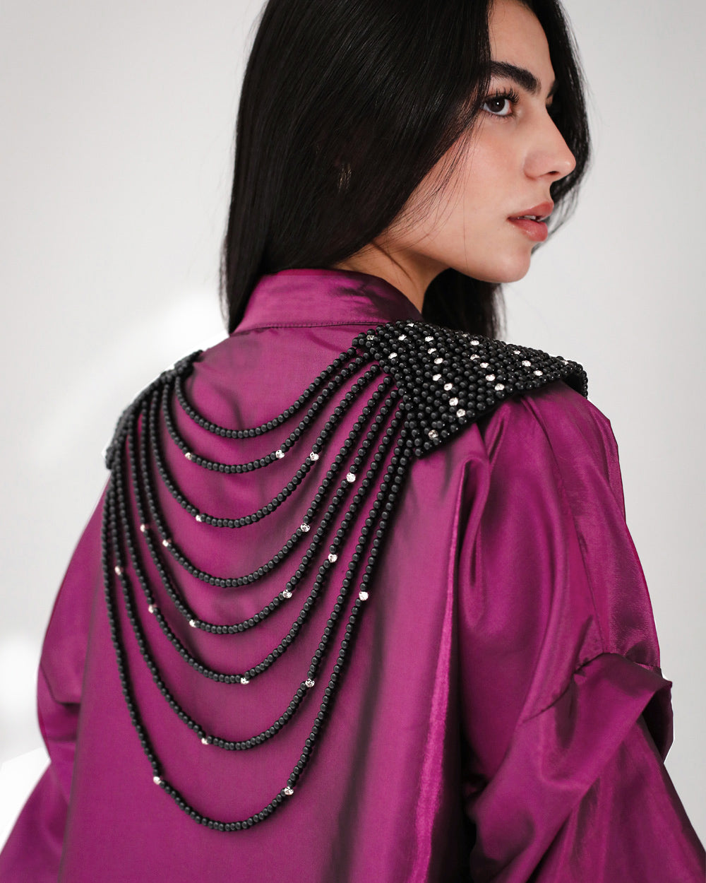 Dark fuchsia Taffeta abaya