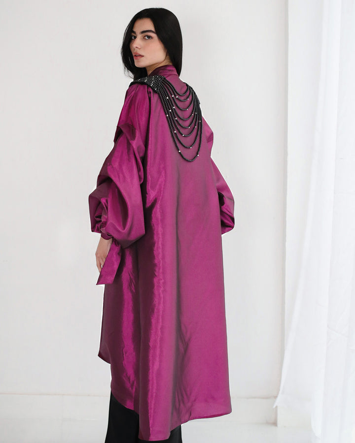 Dark fuchsia Taffeta abaya